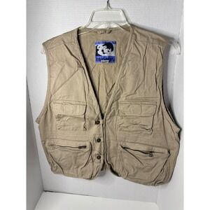 Today's News Beige Cotton Utility Vest Multi Pocket Sleeveless Jacket Large
